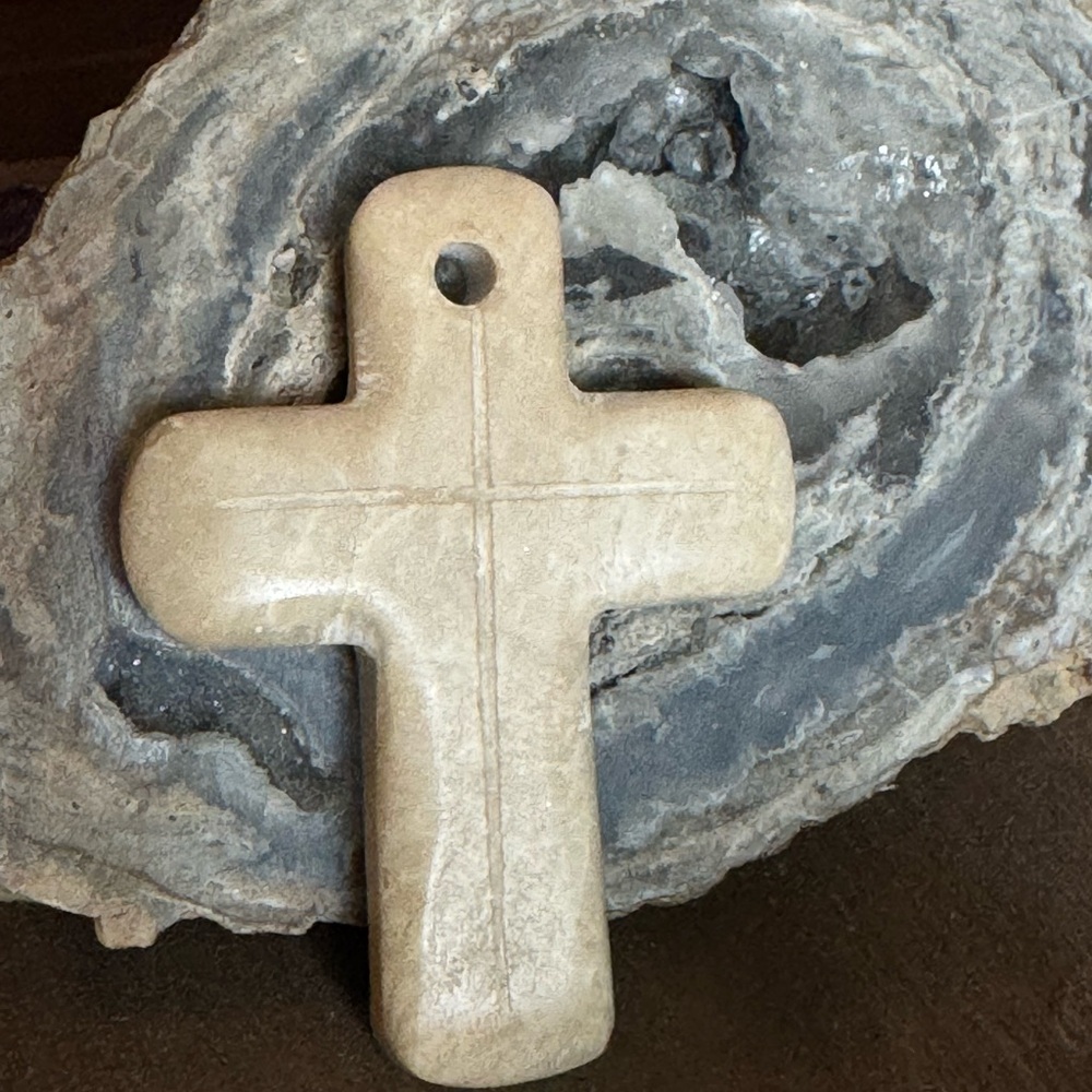 Beige Stone Cross Pendant